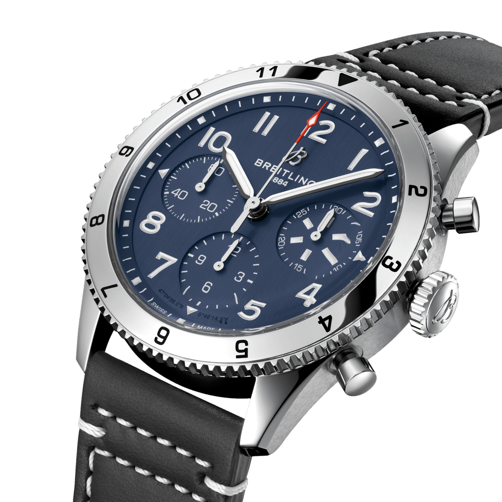 Classic AVI Chronograph 42mm Tribute to Vought F4U Corsair - Blue on Leather Strap