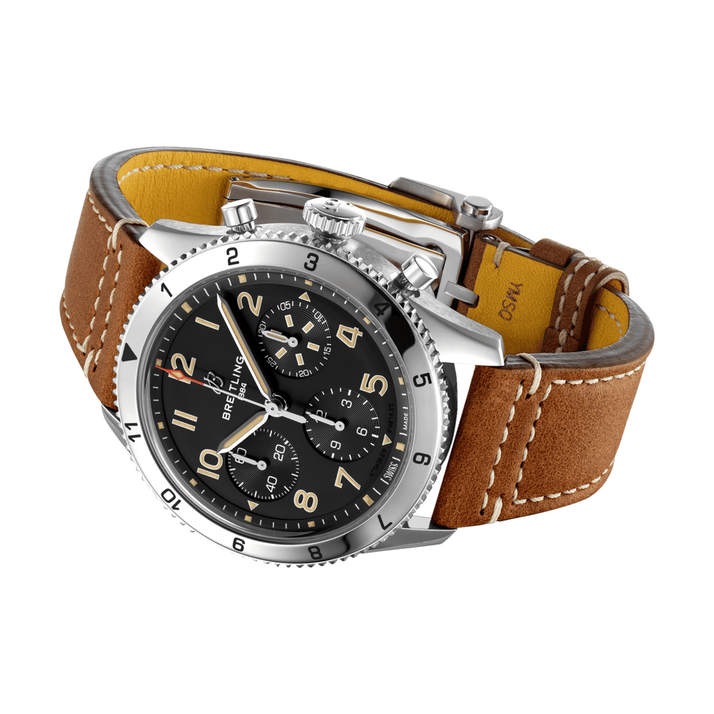 Classic AVI Chronograph 42mm P-51 Mustang - Black on Leather Strap