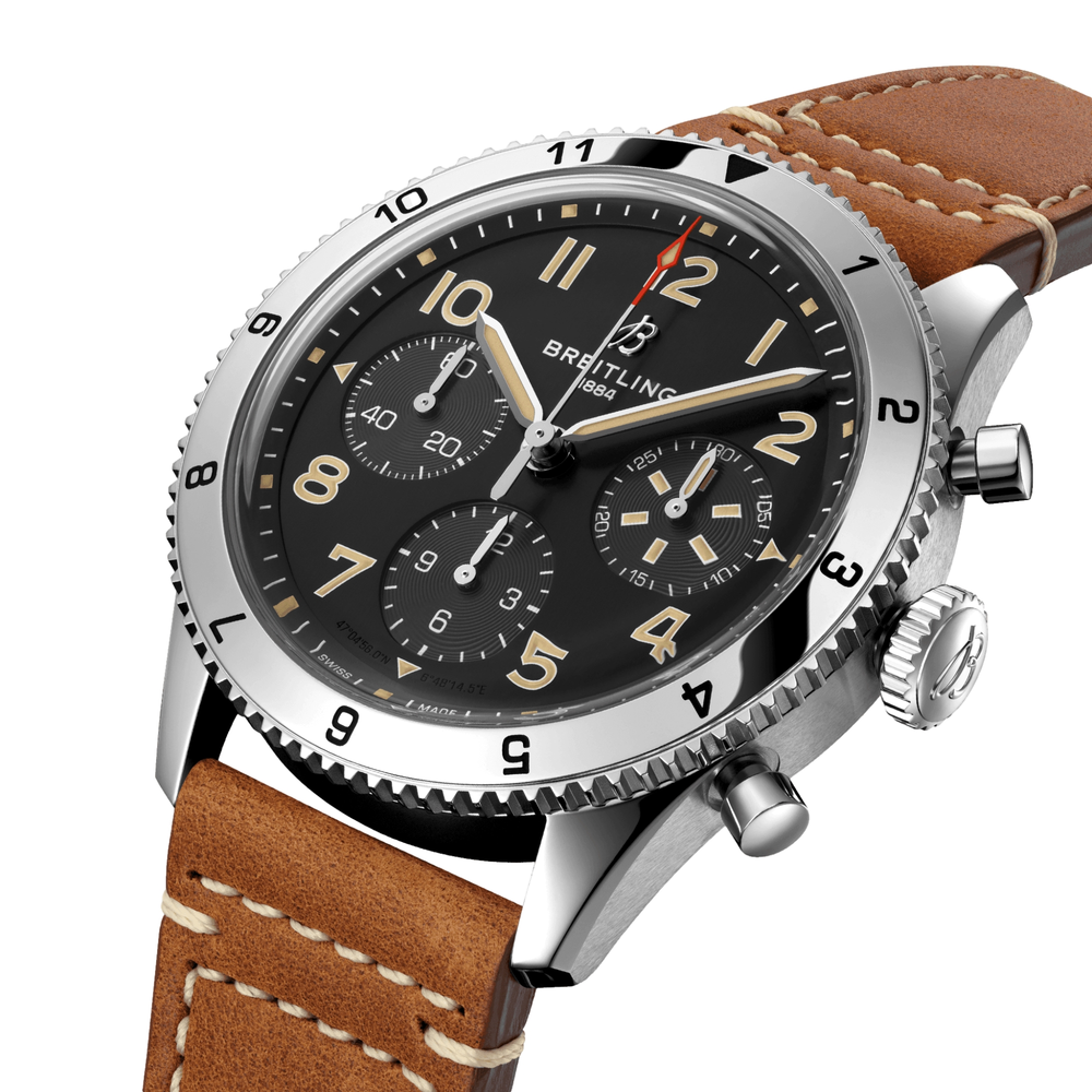 Classic AVI Chronograph 42mm P-51 Mustang - Black on Leather Strap