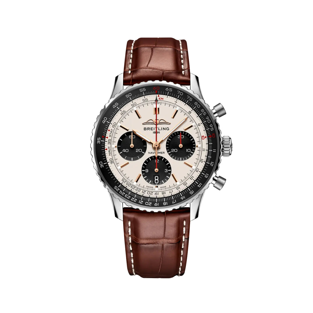 Navitimer B01 Chronograph N. America Limited Edition 43mm - Silver on Brown Leather Strap w/ Extra Strap