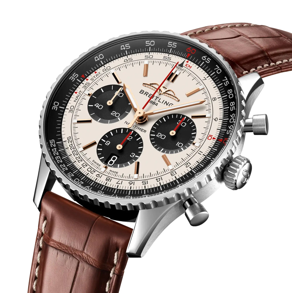 Navitimer B01 Chronograph N. America Limited Edition 43mm - Silver on Brown Leather Strap w/ Extra Strap