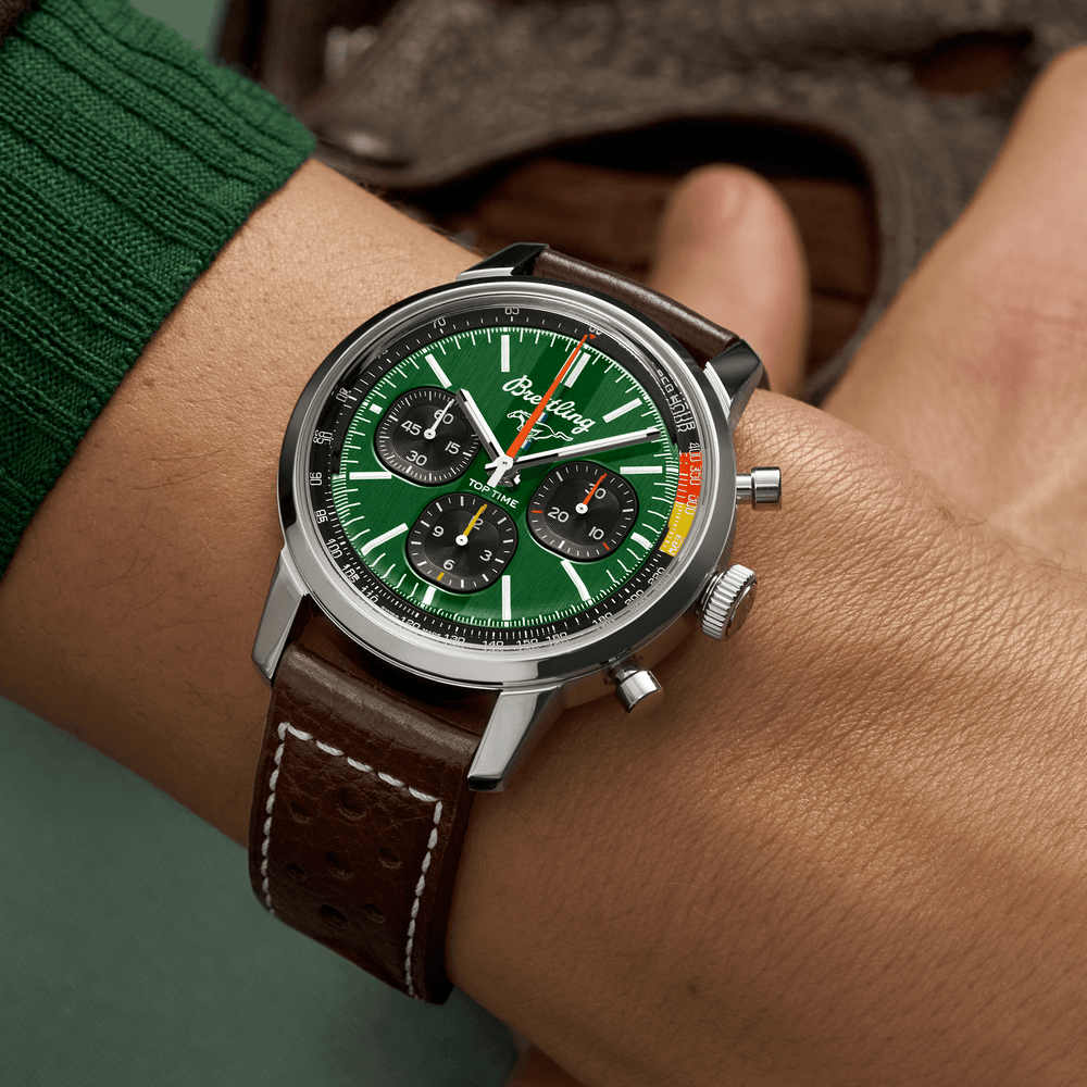 Top Time B01 Ford Mustang 41mm  - Green on Leather Strap
