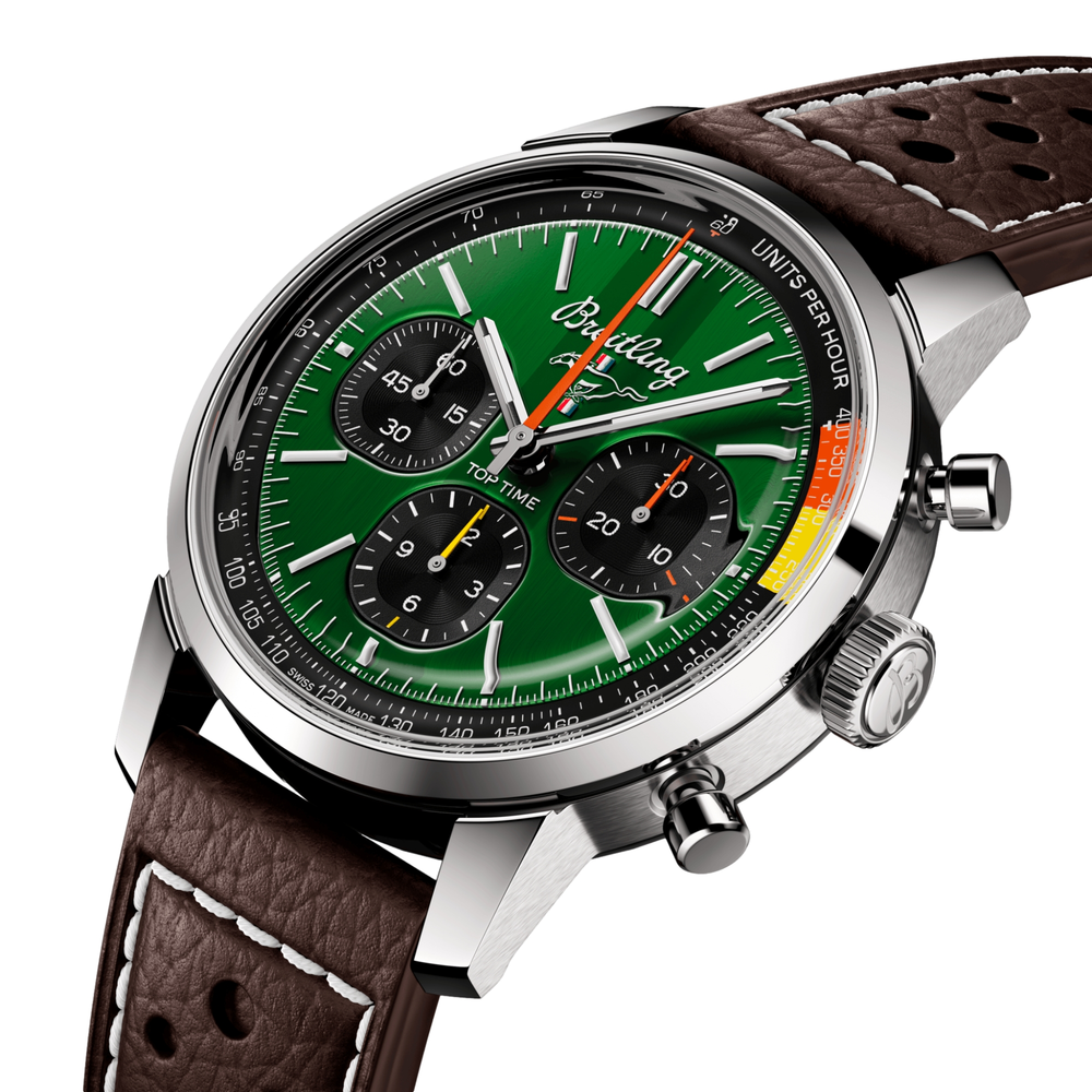 Top Time B01 Ford Mustang 41mm  - Green on Leather Strap