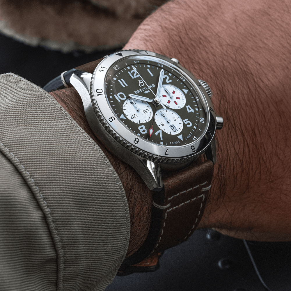 Super AVI B04 Chronograph GMT 46mm Curtiss Warhawk - Green on Leather Strap