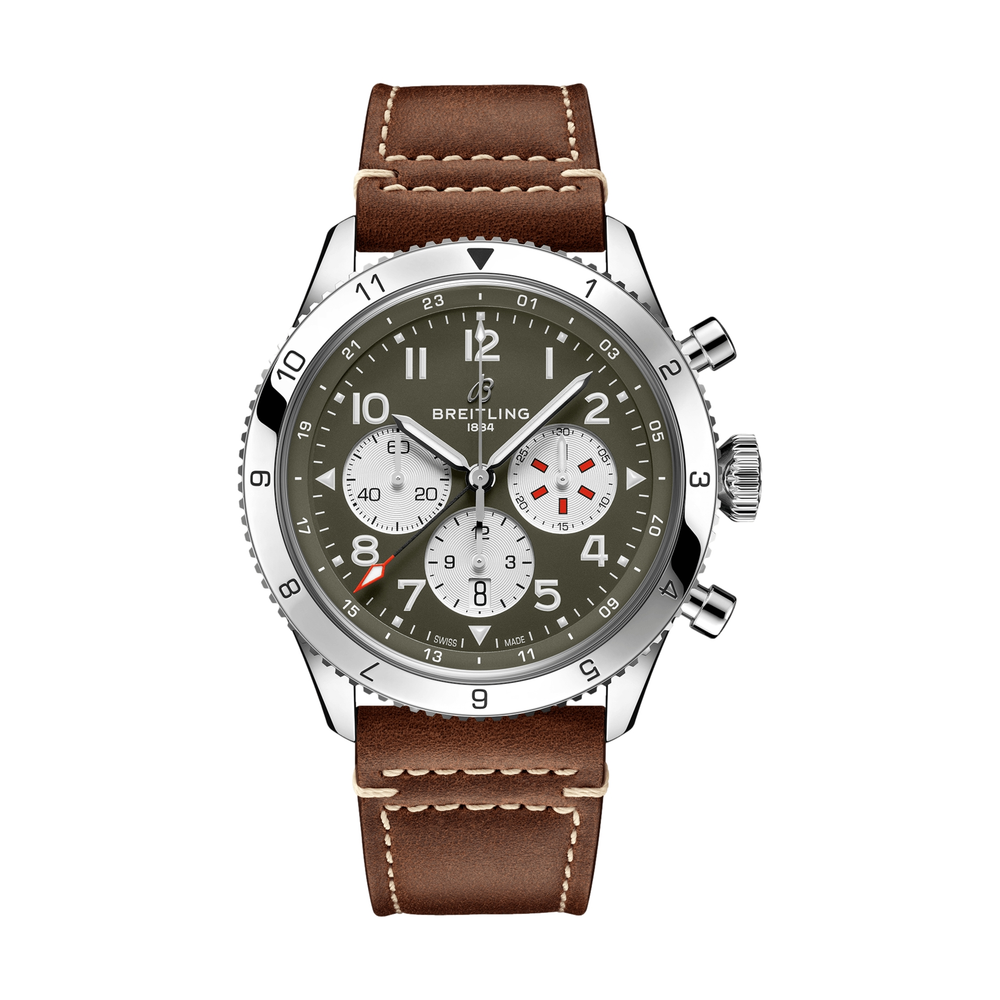 Super AVI B04 Chronograph GMT 46mm Curtiss Warhawk - Green on Leather Strap
