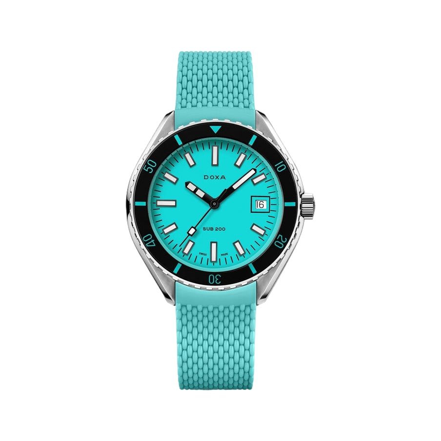 SUB 200 Aquamarine Sapphire Inlay Bezel 42mm - Turquoise on Rubber Strap