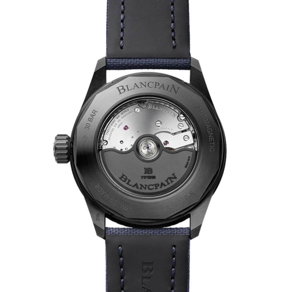 Fifty Fathoms Bathyscaphe Complete Calendar Moonphase Black Ceramic Bezel 43.6mm - Blue on Sail-Canvas Strap