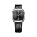 ALD Time Only Sunray Black steel 37mm watch with black leather strap