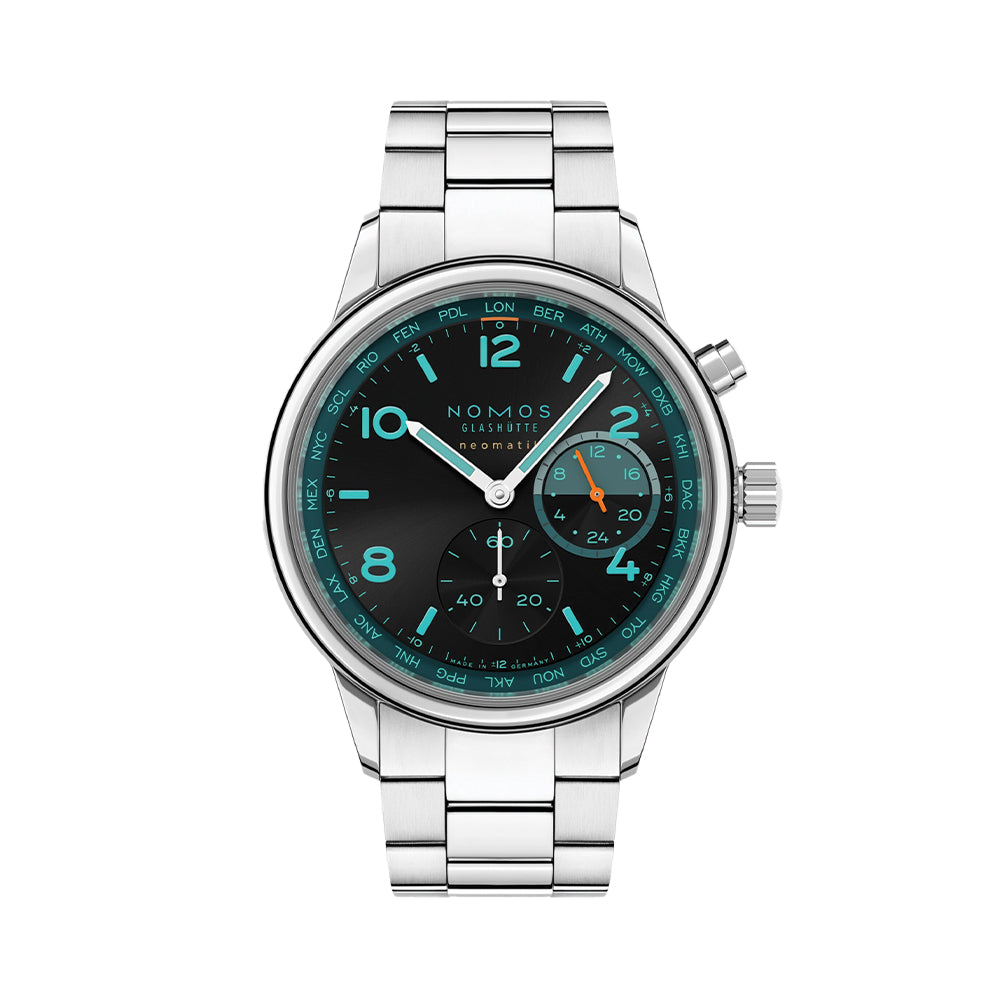 Club Sport Neomatik Worldtimer Trace 40mm - Black w/ Turquoise on Bracelet