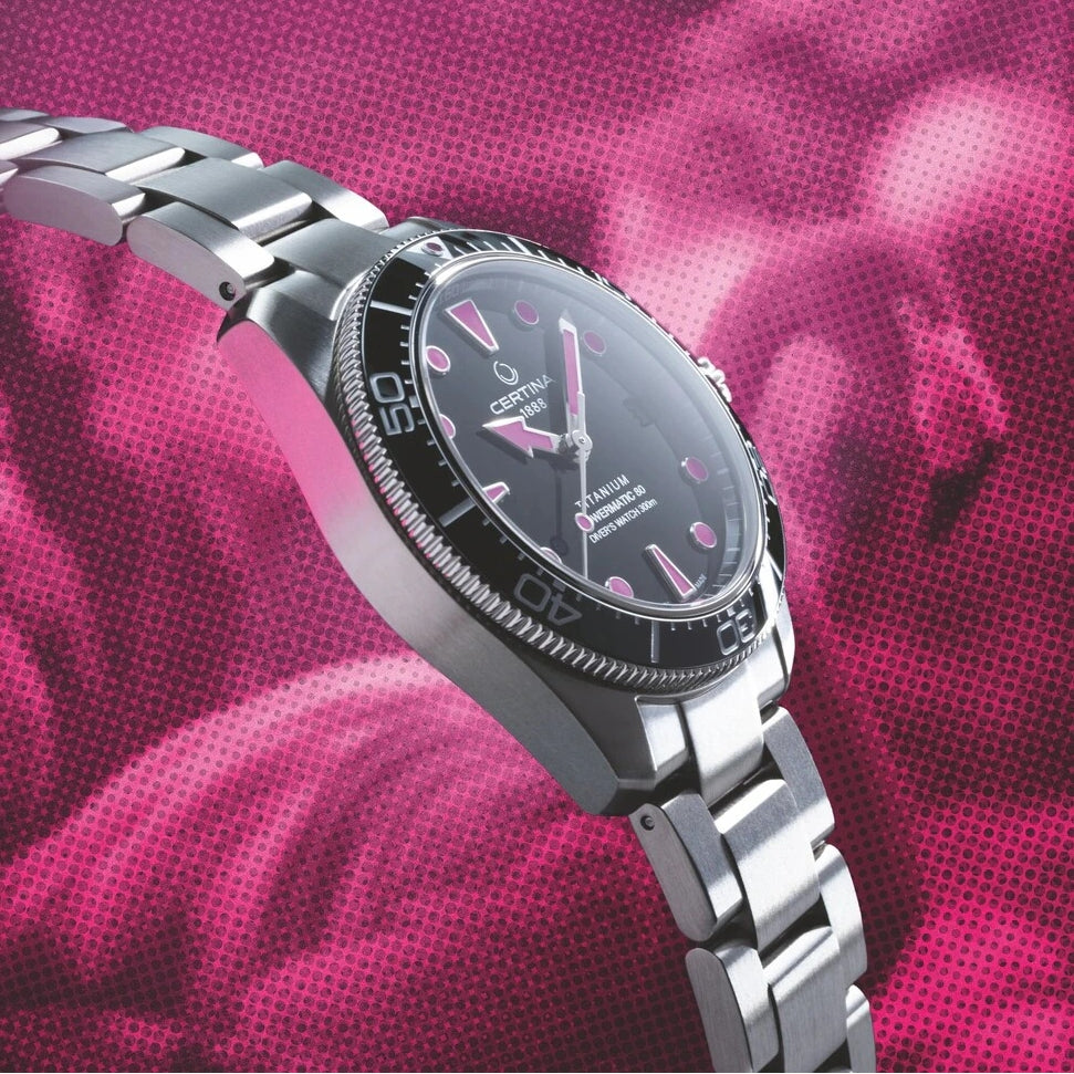 DS Action Diver “New DS Concept Extreme Shock Resistance” Titanium 38mm - Black, Pink Accents on Bracelet