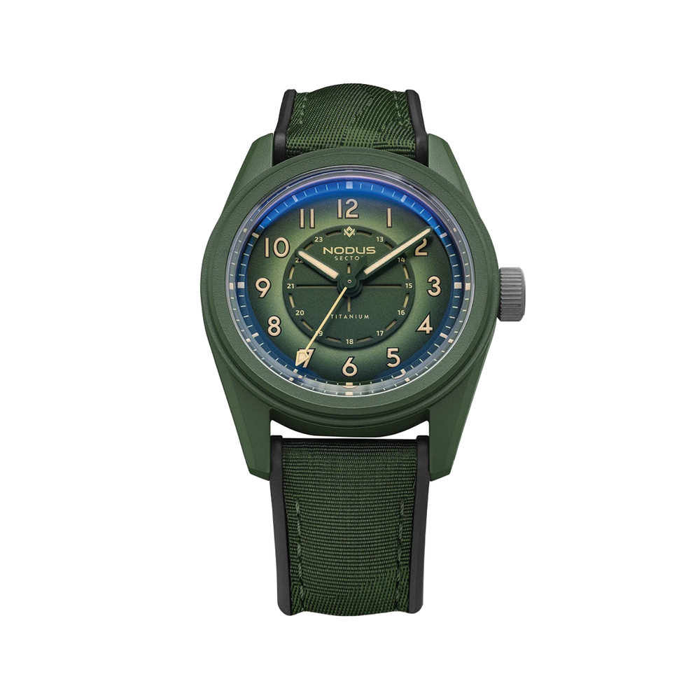 Sector II Field Titanium Canopy 38mm - Green on Rubber Strap