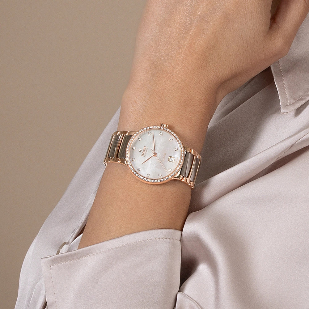 Centrix Automatic Rose Gold PVD 35mm - Silver, Mother-of-Pearl on Bracelet