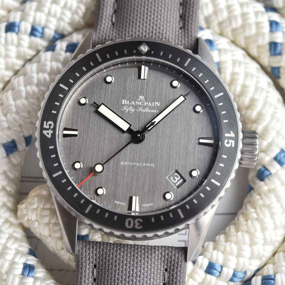 Fifty Fathoms Bathyscaphe Titanium 43mm - Anthracite on Sail-Canvas Strap