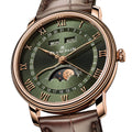 Villeret Complete Calendar Red Gold 40mm - Green on Leather Strap