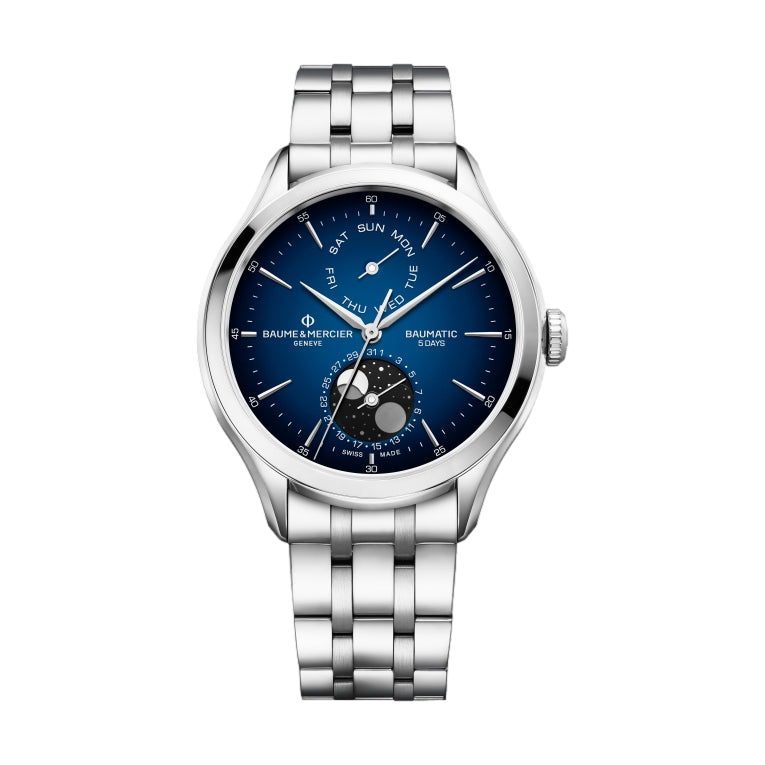 Clifton 10725 Baumatic COSC Day Date Moonphase 42mm - Blue on Bracelet