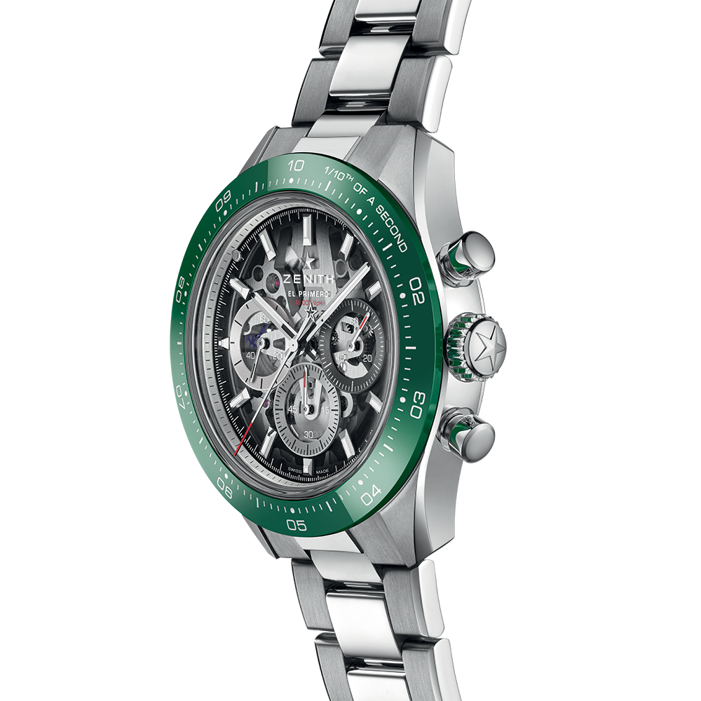 Chronomaster Sport Skeleton 41mm - Grey, Green Bezel on Bracelet and Additional Rubber Strap