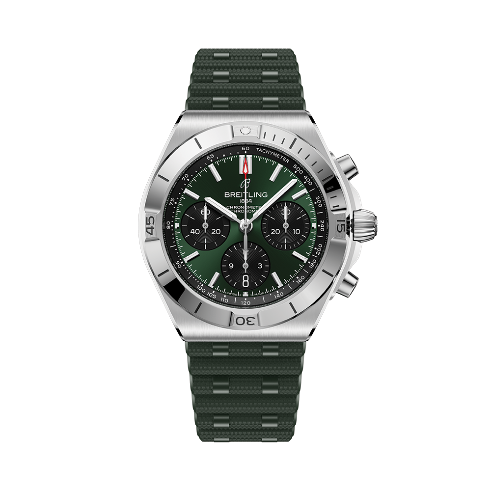 Chronomat B01 Automatic Panda Dial 42mm - Green on Rubber Strap