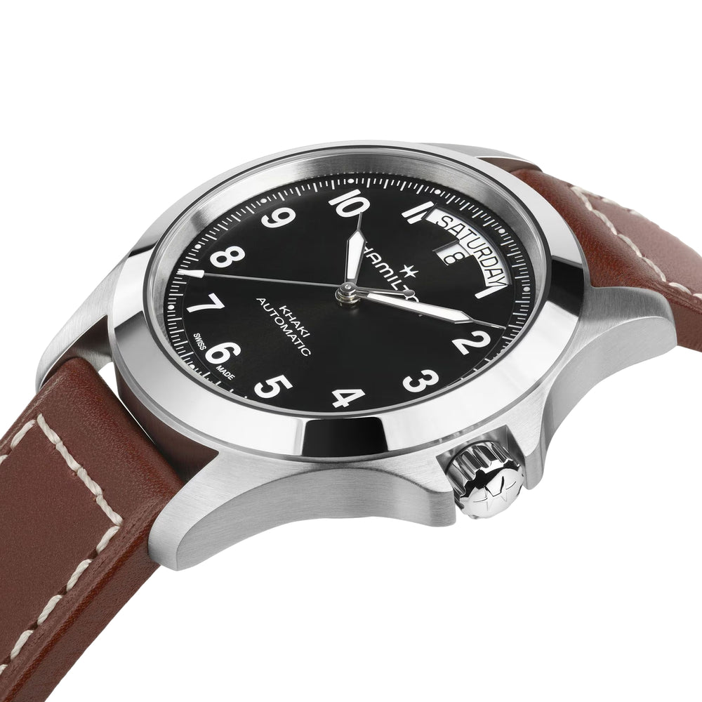 Khaki Field Auto 40mm - Black on Brown Leather Strap