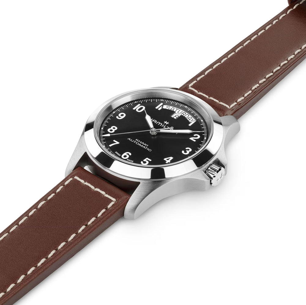 Khaki Field Auto 40mm - Black on Brown Leather Strap