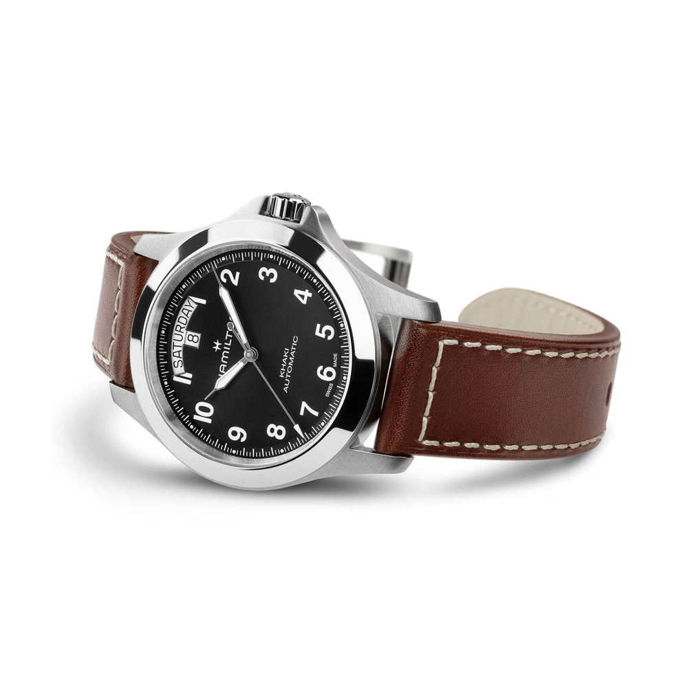 Khaki Field Auto 40mm - Black on Brown Leather Strap