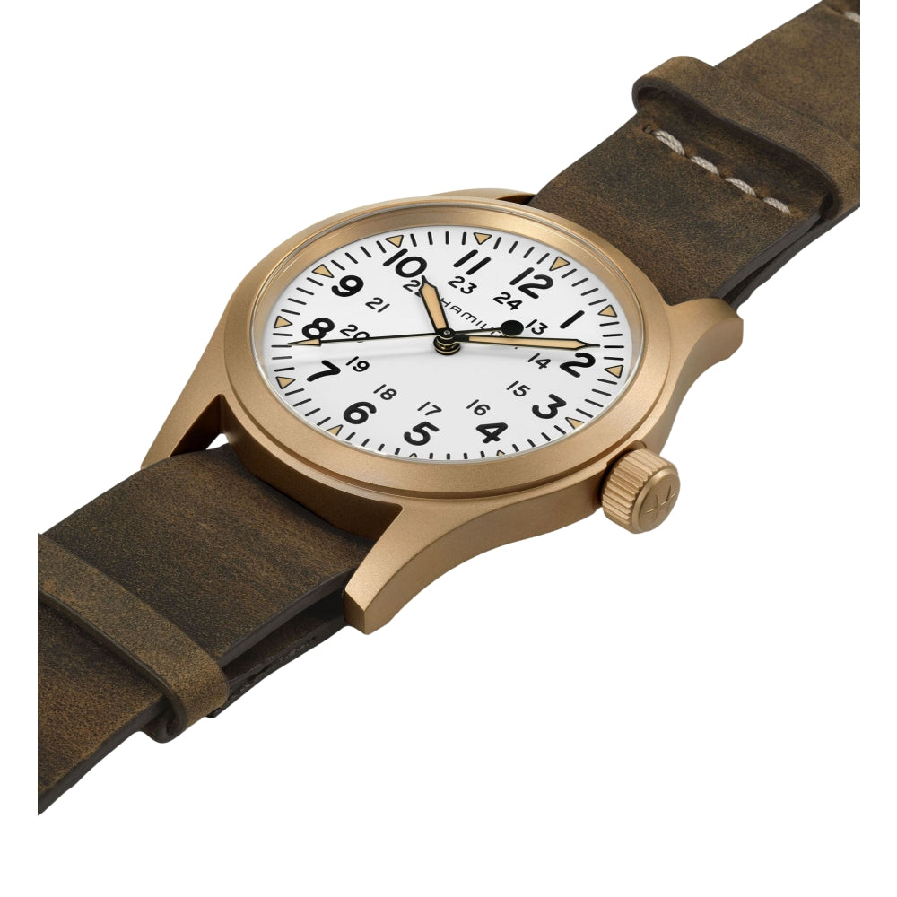 Khaki Field Mechanical Bronze 38mm - White on Leather Strap