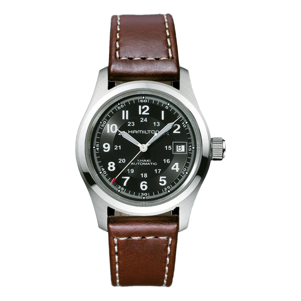 Khaki Field Auto Black Dial on Leather Strap, 38mm