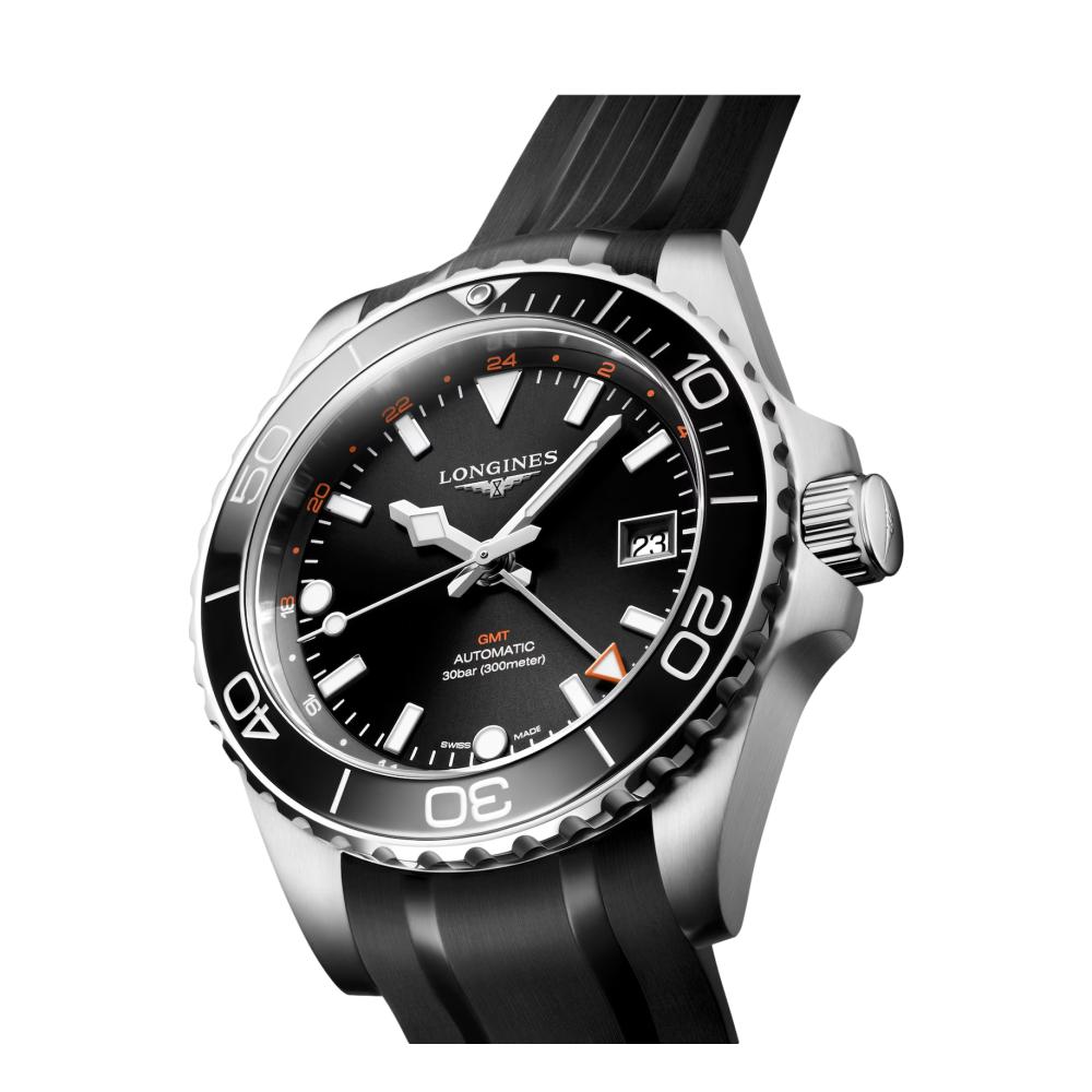 HydroConquest GMT - 41mm Black on Rubber Strap