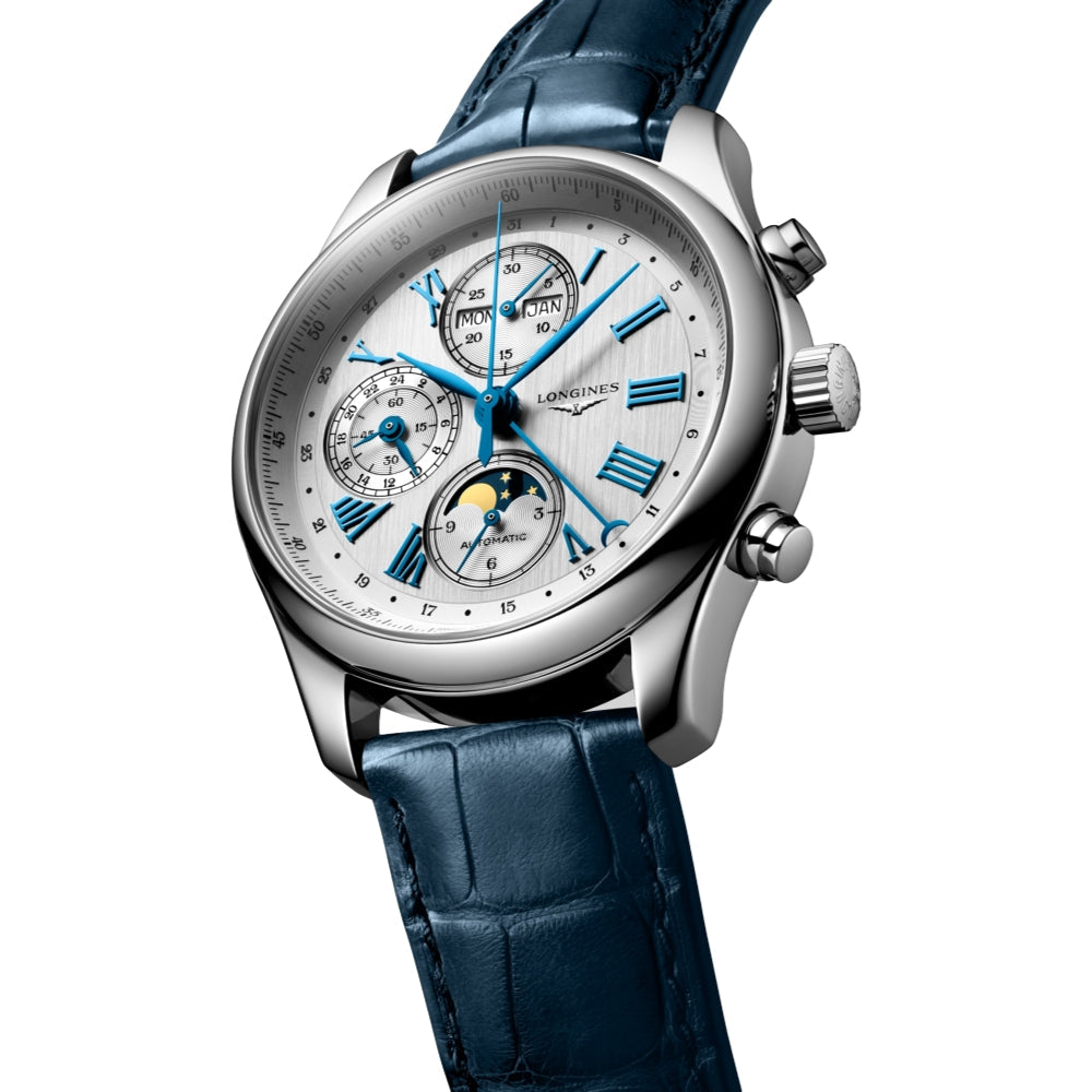 Master Collection Chronograph Moonphase 42mm - Silver on Leather Strap