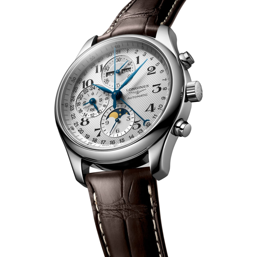 Master Collection Chronograph Moonphase 42mm - Silver on Leather Strap