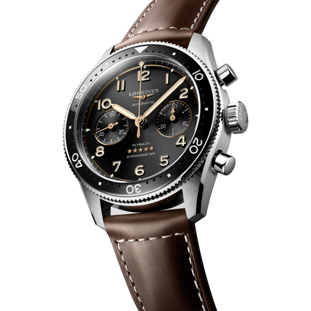 Spirit Flyback 42mm - Black on Leather Strap