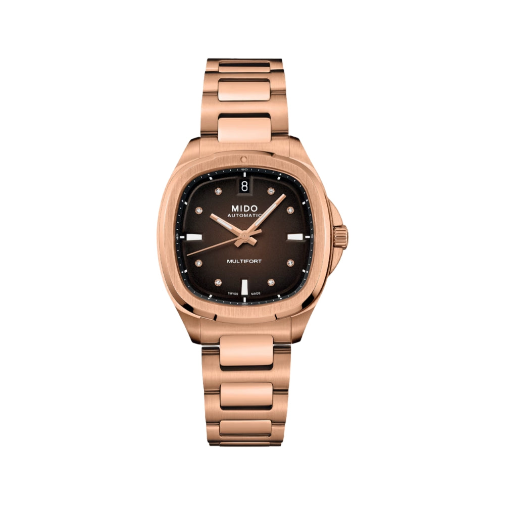 Multifort TV with Diamonds Rose Gold PVD 35mm - Brown on Bracelet