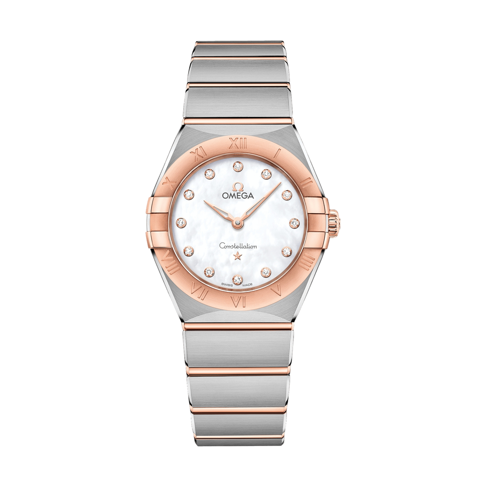Constellation Quartz Steel and Sedna™ Gold 28mm - White, Mother-of-Pearl on Bracelet