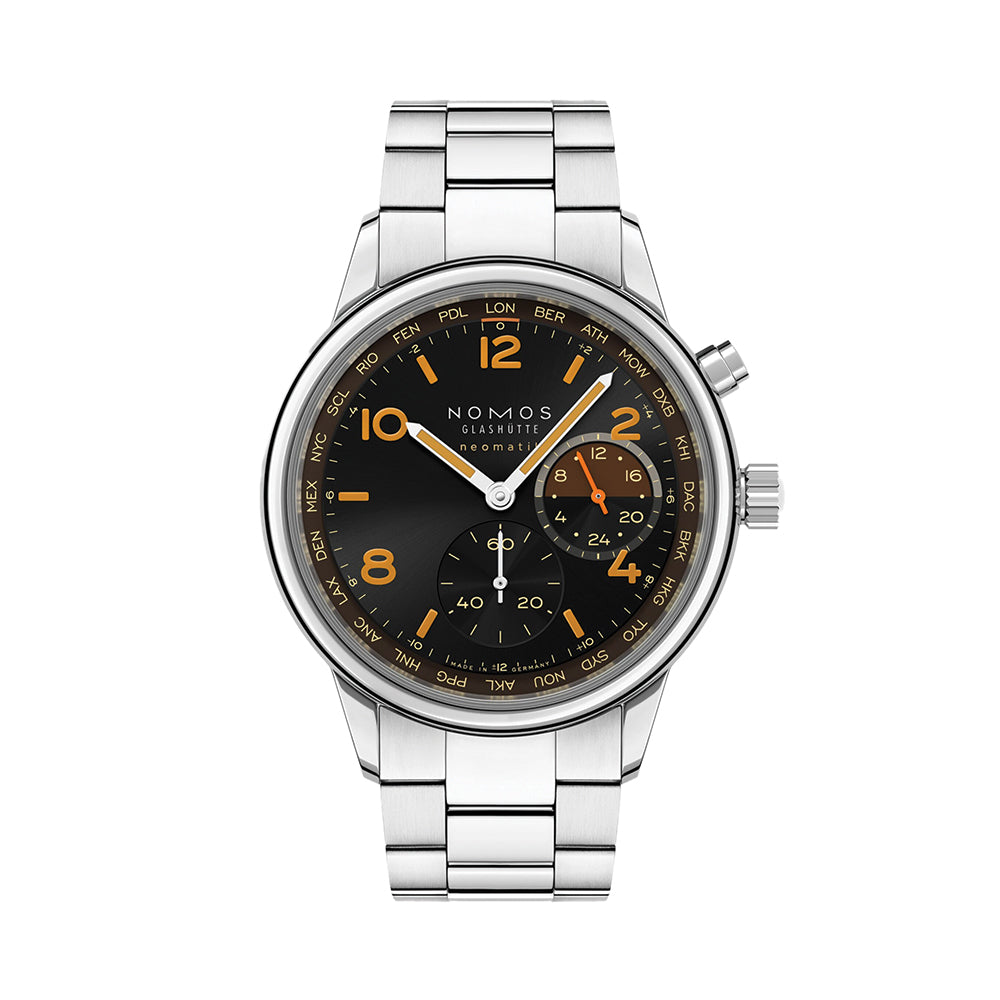 Club Sport Neomatik Worldtimer Grid 40mm - Black w/ Orange on Bracelet