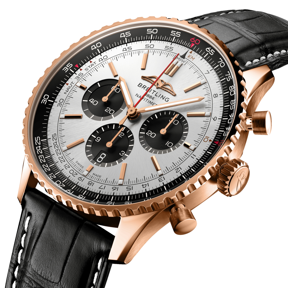 Navitimer B01 Chronograph 18k Red Gold 46mm - Silver on Leather Strap