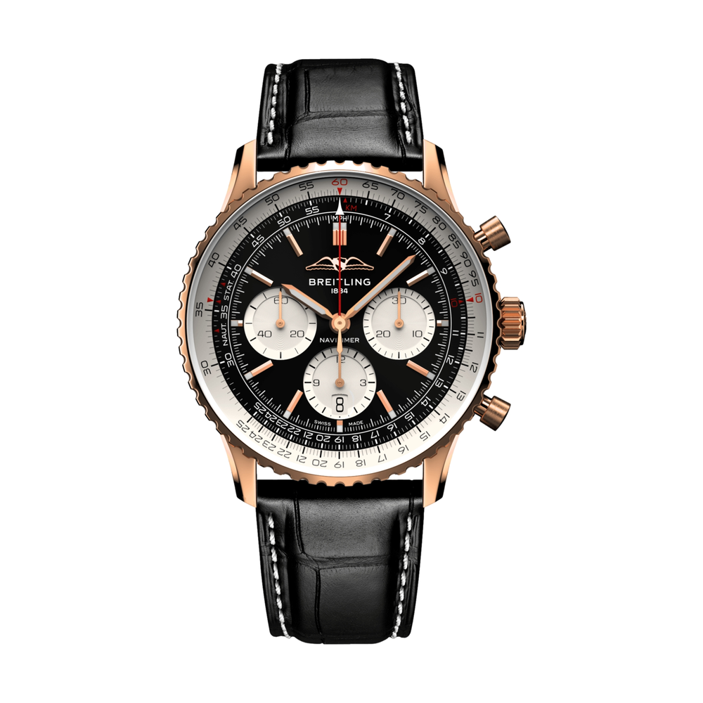 Navitimer B01 Chronograph 18k Red Gold 43mm - Black on Leather Strap