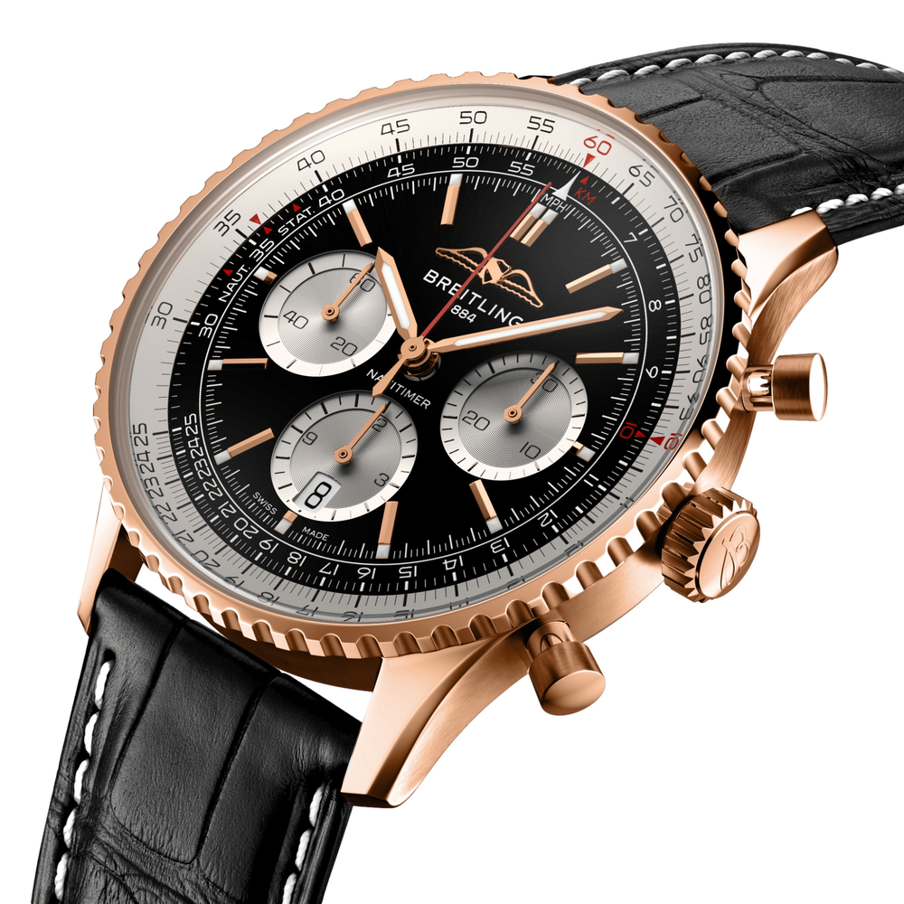 Navitimer B01 Chronograph 18k Red Gold 43mm - Black on Leather Strap