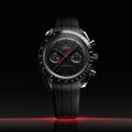 Speedmaster Dark Side of the Moon Black Ceramic 44.25mm - Full Black w/ Red Seconds Hand on Rubber Strap