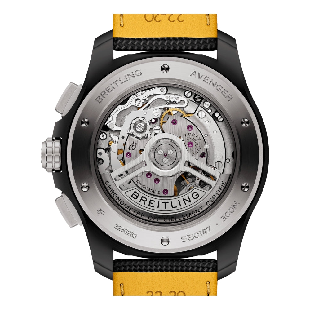 Avenger B01 Chronograph 44mm - Night Mission Black on Leather Strap