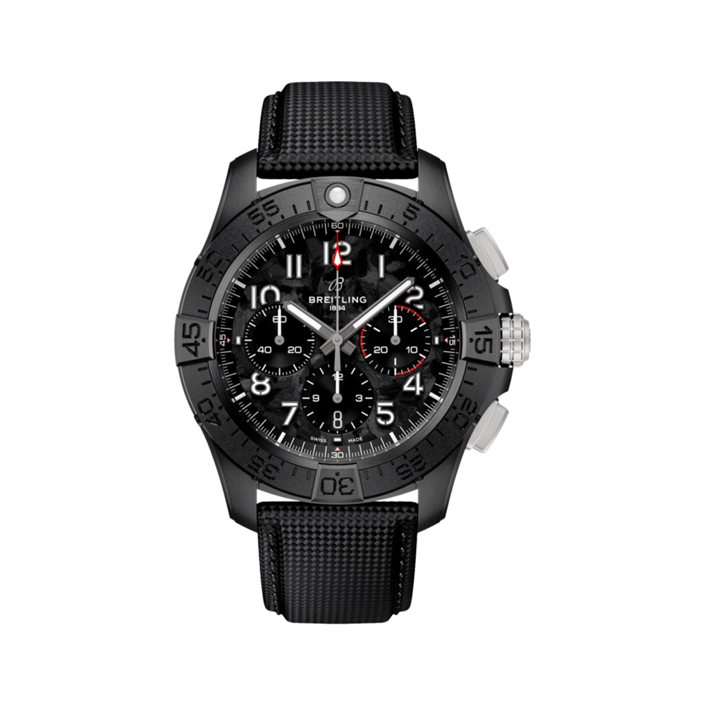 Avenger B01 Chronograph 44mm - Night Mission Black on Leather Strap