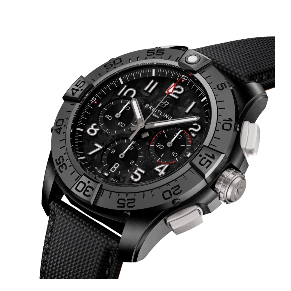 Avenger B01 Chronograph 44mm - Night Mission Black on Leather Strap