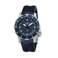 Seebataillon GMT 45mm watch blue dial on rubber strap with blue bezel and white hands.