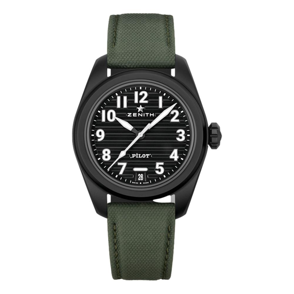 Pilot Central Second and Date Ceramic 40mm - Black on Two Codura-Effect Rubber Straps