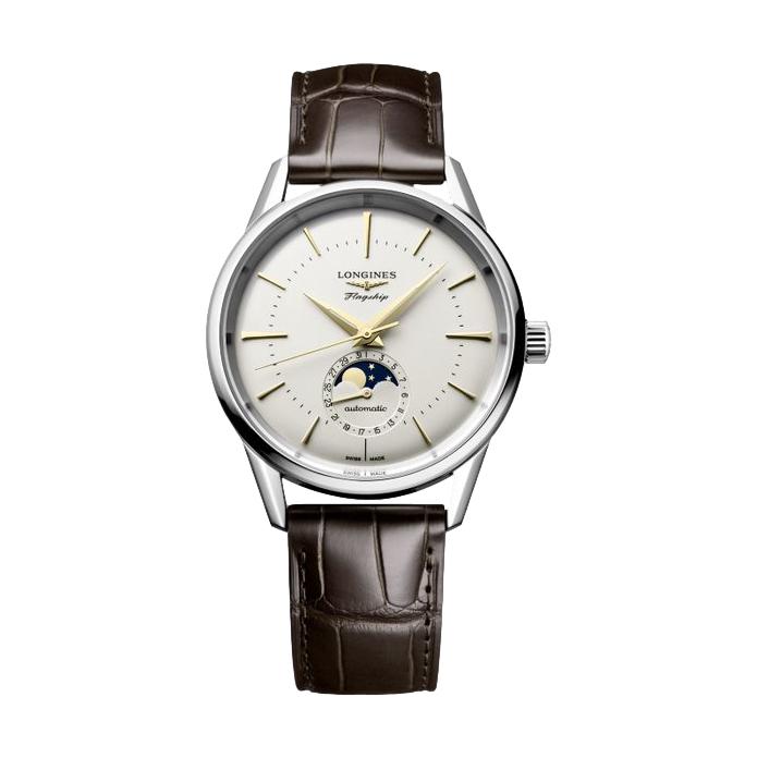Flagship Heritage Moonphase 38.5mm - Silvered Opaline on Leather Strap