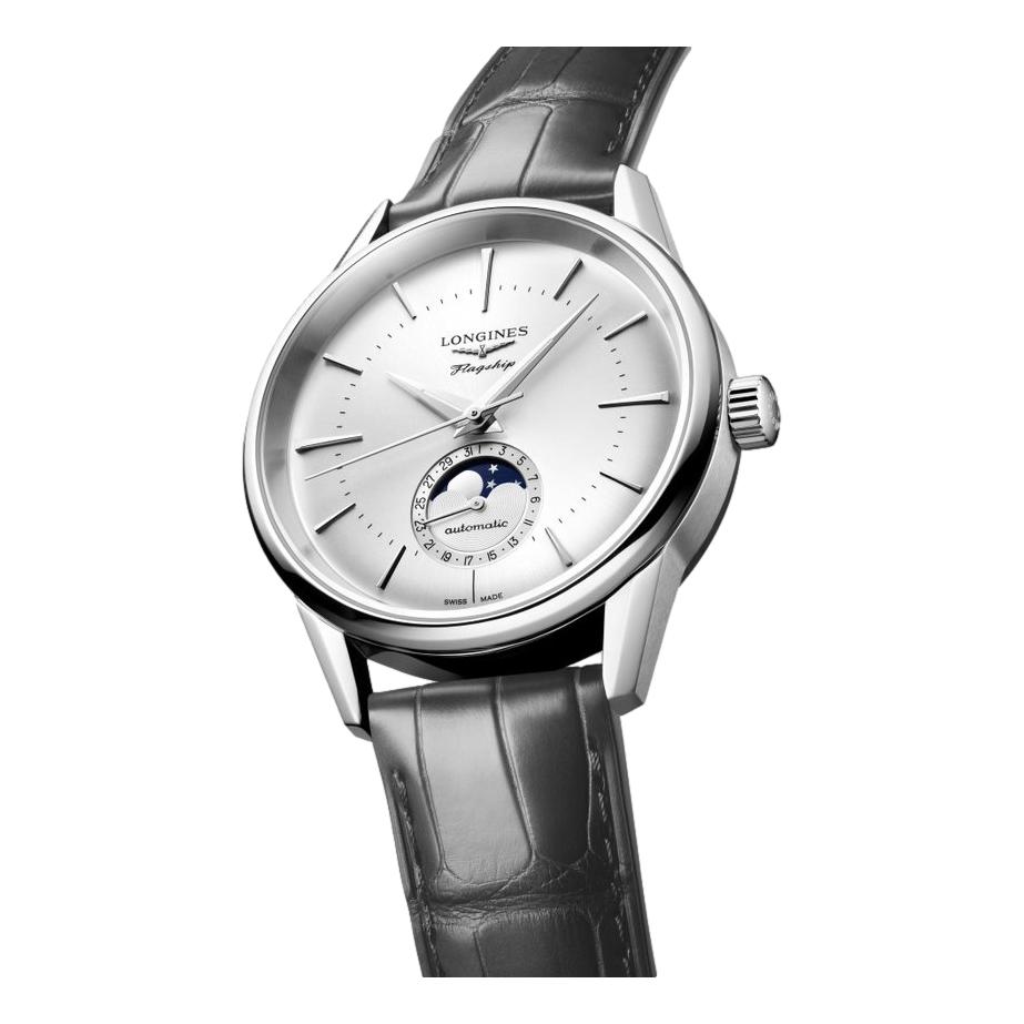 Flagship Heritage Moonphase 38.5mm - Sunray Silver on Leather Strap