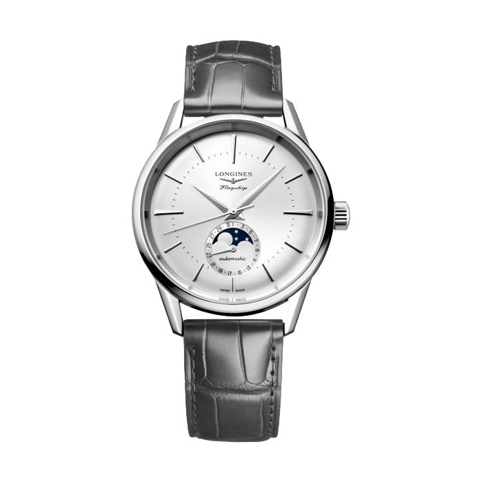 Flagship Heritage Moonphase 38.5mm - Sunray Silver on Leather Strap