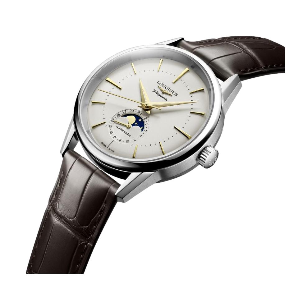 Flagship Heritage Moonphase 38.5mm - Silvered Opaline on Leather Strap