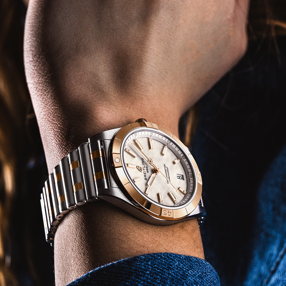 Chronomat Automatic Steel and 18K Red Gold 36mm - White, Mother-of-Pearl w/ Diamonds on Bracelet