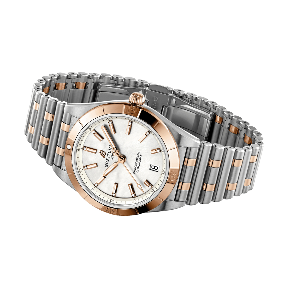 Chronomat Automatic Steel and 18K Red Gold 36mm - White, Mother-of-Pearl w/ Diamonds on Bracelet