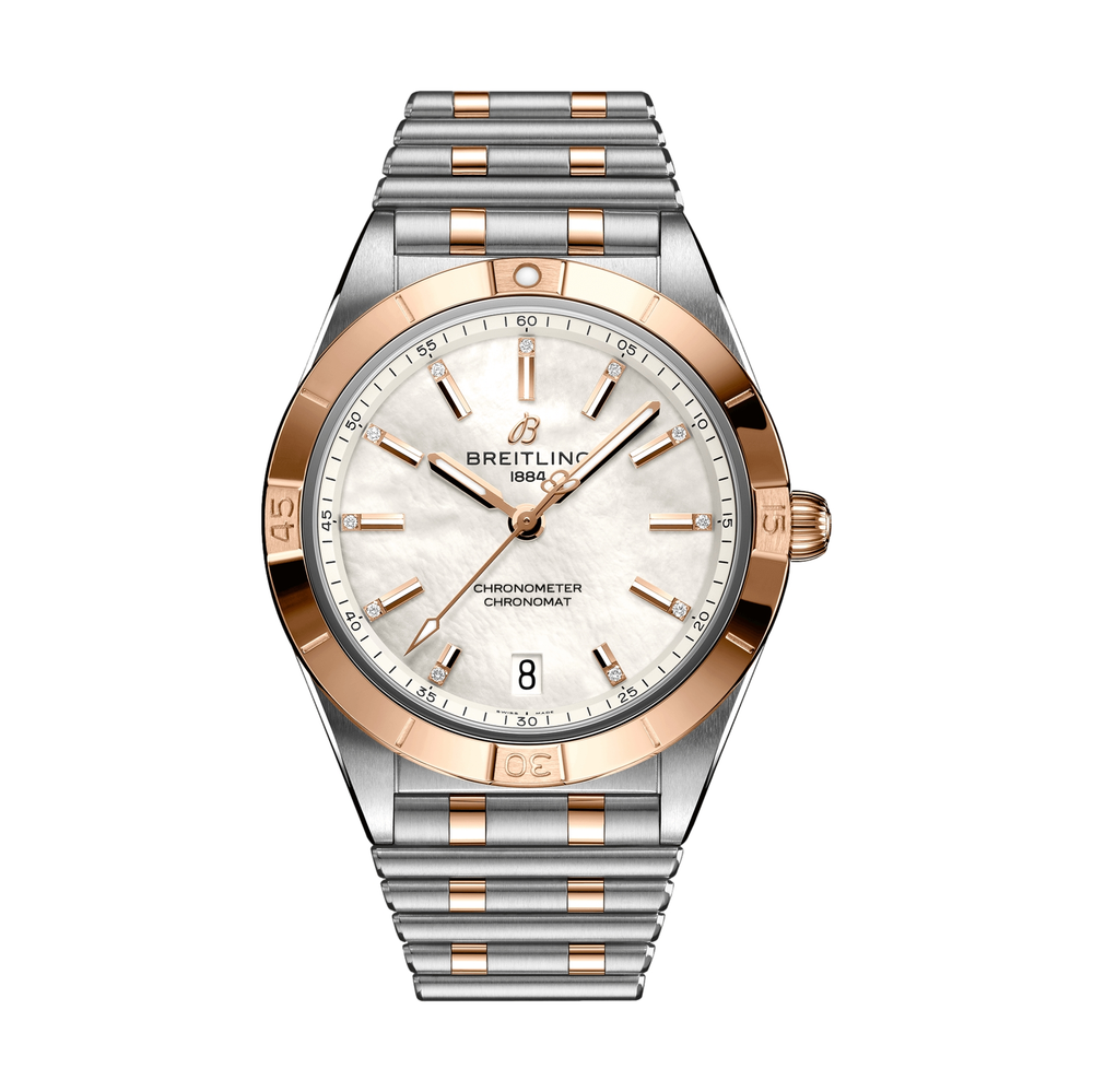 Chronomat Automatic Steel and 18K Red Gold 36mm - White, Mother-of-Pearl w/ Diamonds on Bracelet