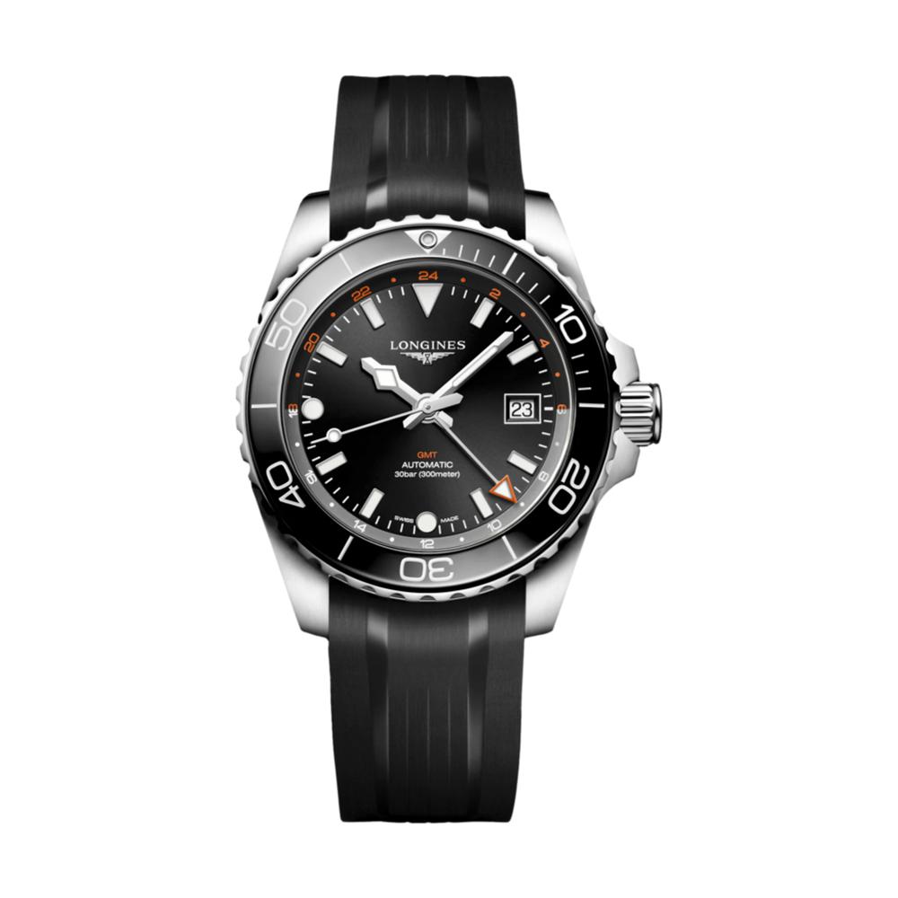 HydroConquest GMT - 41mm Black on Rubber Strap
